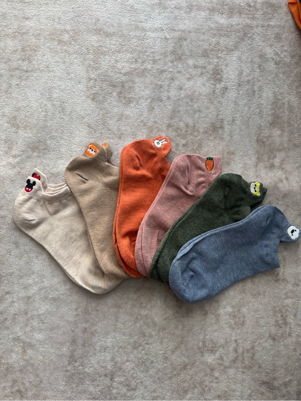 Cute Ankle Socks Set of 6, Embroidered Animal Cut Socks, Kawaii Gift Set, New
